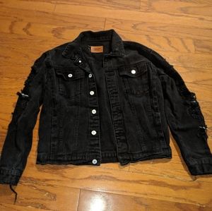 Distressed black jean jacket - small / medium